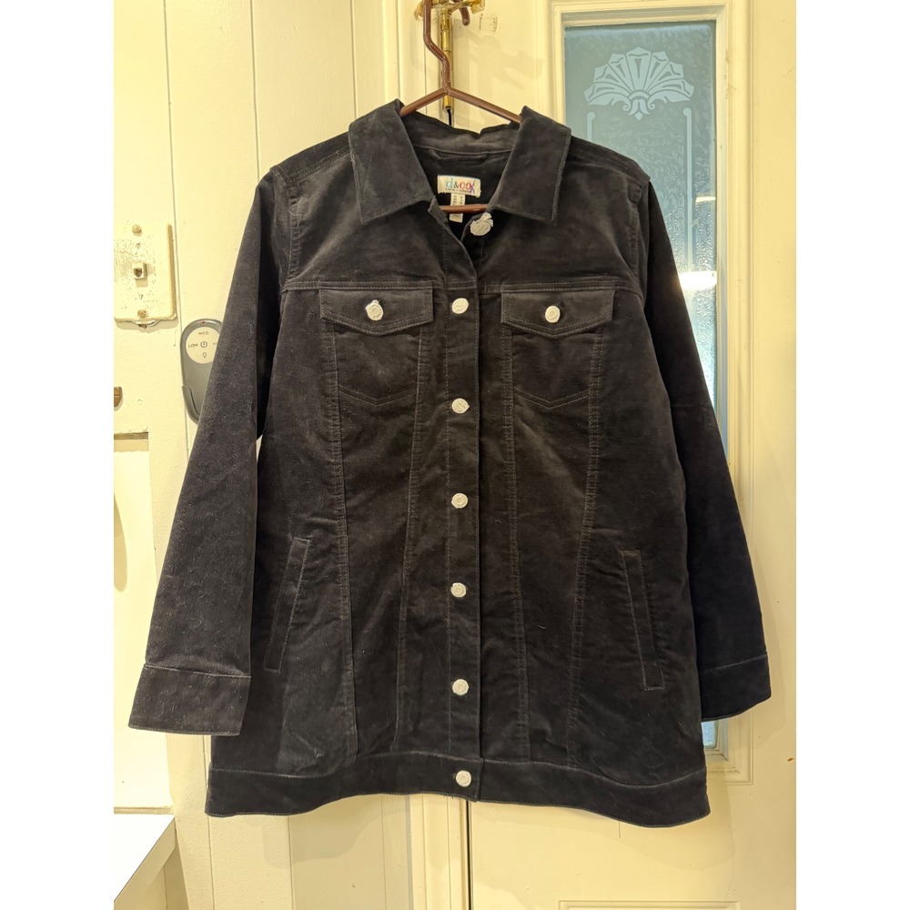 Denim & Co Black Corduroy Trucker Jacket Womens Medium Button Front A623550